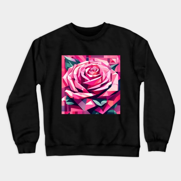 Pink Polygon Rose Crewneck Sweatshirt by SmartPufferFish